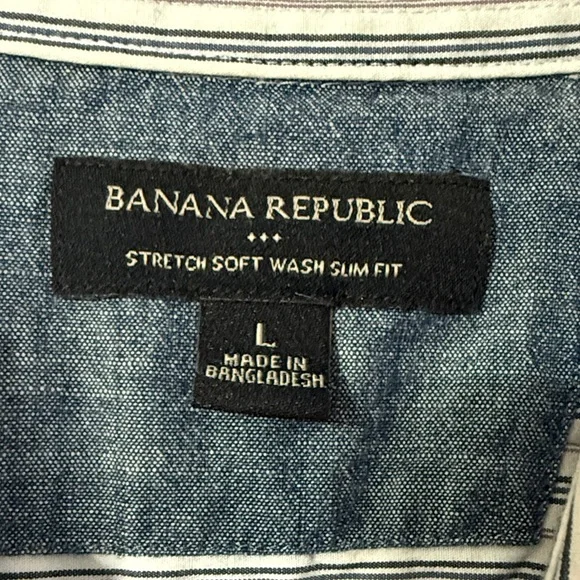 Banana Republic Men's Blue and Purple Striped Shirt - Picture 2 of 3